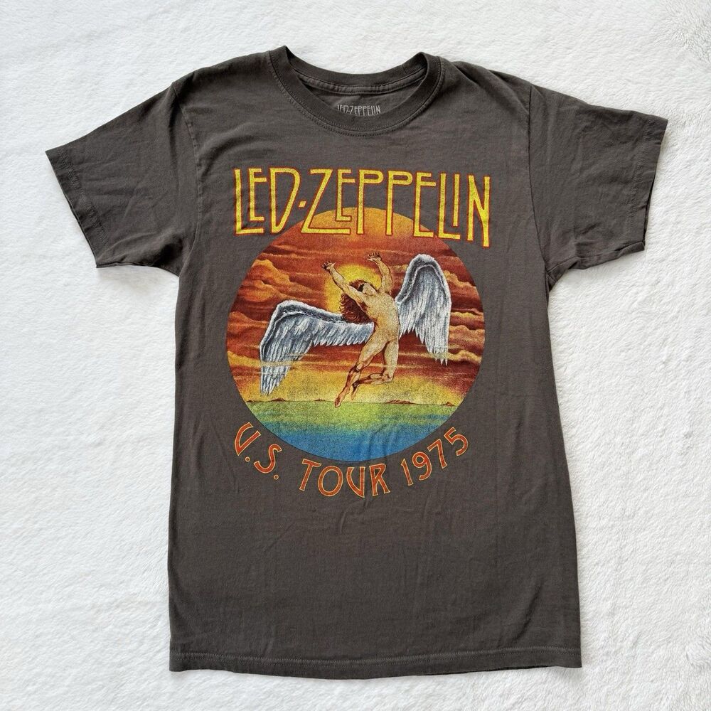Led Zeppelin Gray U.S. Tour 1975 Graphic Cotton T-Shirt Men’s Size Small